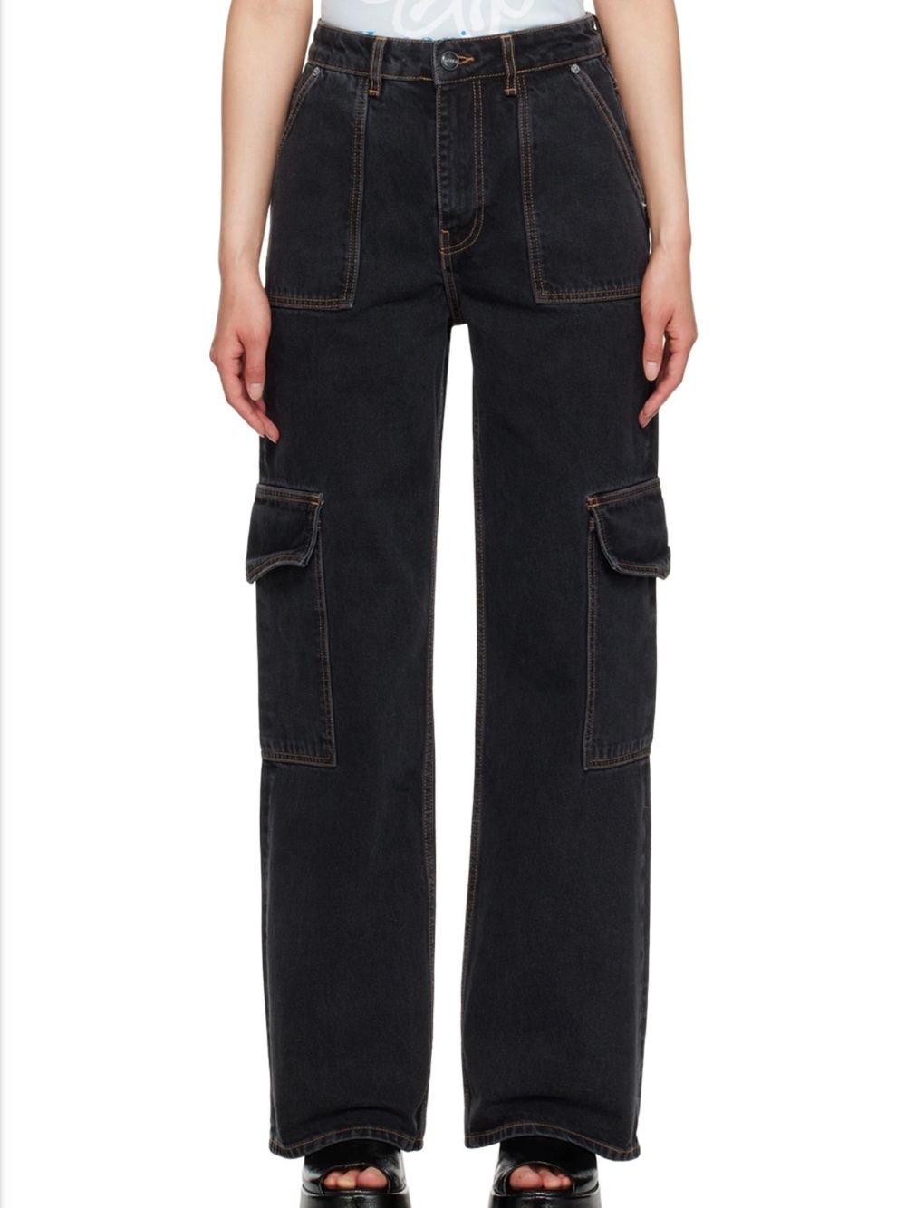 GANNI High-Rise Black Cargo Agni Jeans